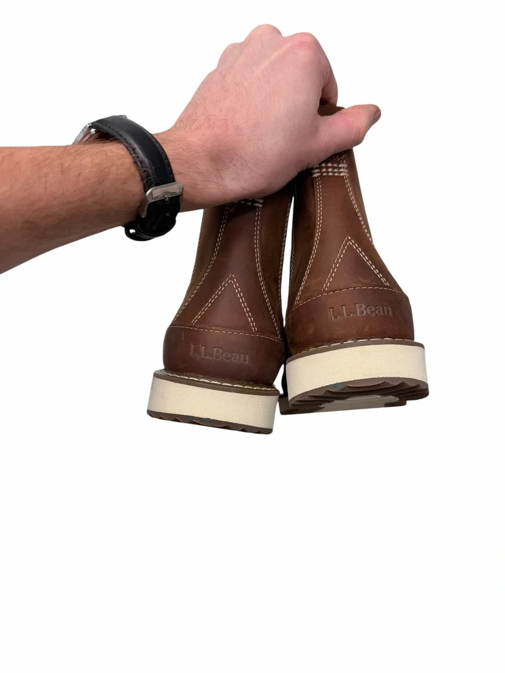 L.L. Bean Men's Brown Leather Chukka Boots with Elastic Gussets
